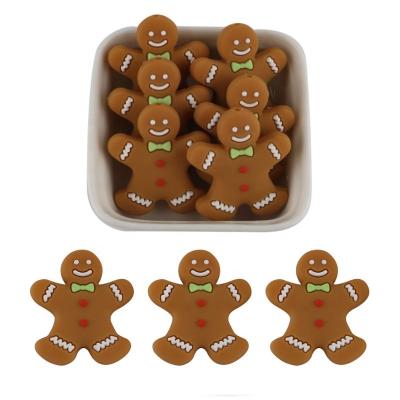 China Toy Christmas Gingerbread Man /Reindeer Baby Soft Silicone Beads Silicone Teether For Teeth Pacifier Chain Accessories Gift for sale