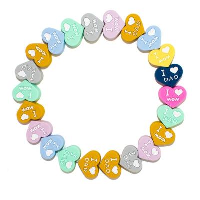 China Soft Toy I LOVE Newest MOM/DAD Double Sided Silicone Beads Food Grade Baby Chew Products Teether For DIY Pacifier Chain for sale