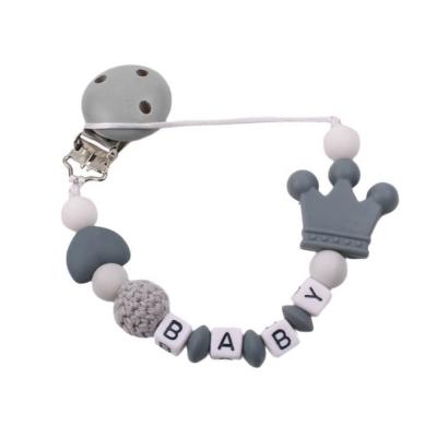 China Toy Personalized Pacifier Clip Baby Love Name Silicone Crown Pacifier Chain Soft Food Grade Silicone Safe Teething Toy for sale