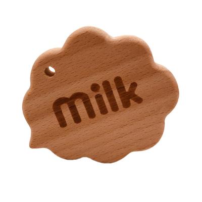 China Soft Toy Baby Wood Teether Milk Train Natrual Wooden Baby Teether Toys Wooden Teething Accessories Baby Shower Gifts for sale