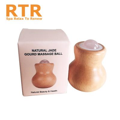 China Portable Custom logo wooden gourd shape anti aging pink rose quartz jade roller with box for sale