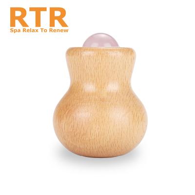 China Face Lift New design wooden gourd shape rose quartz face massage jade roller with box for sale