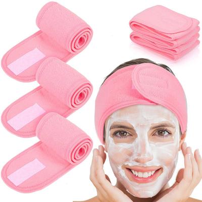 China Vintage Custom Spa Facial Headband Stretch Towel Washable Beauty Makeup Wrap Soft Headbands With Embroidery Logo for sale