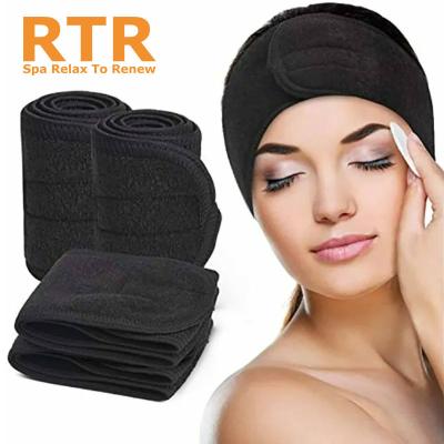 China Vintage Custom Spa Facial Headband Stretch Towel Washable Beauty Makeup Wrap Soft Headbands With Embroidery Logo for sale