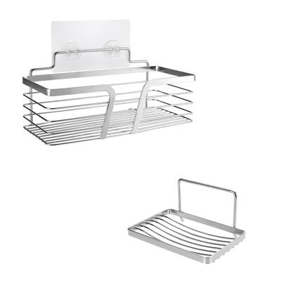 China New Design Simple Modern Stocked 304 Stainless Steel Bathroom Accessories Set Soap And Storage Baskets for sale