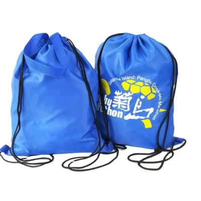 China Custom Rope Handle Logo Print 210D Polyester Sports Gym Backpack Polyester Drawstring Bag for sale