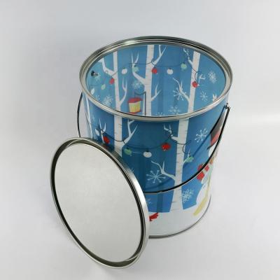 China Recycled Materials Best Selling Round Printed Christmas Gift PVC/PE Bucket With Metal Tin Lid /Bottom for sale