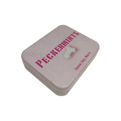 China Food Metal Puff Mint Case With Flip Lid Rectangular Tin Pill Box Small Hinged Tin Box For Candy Pack for sale