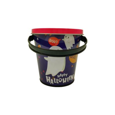 China Food Bucket Shape Candy Sugar Tin Box With Handle And Lid Kids Play Tin Box for sale