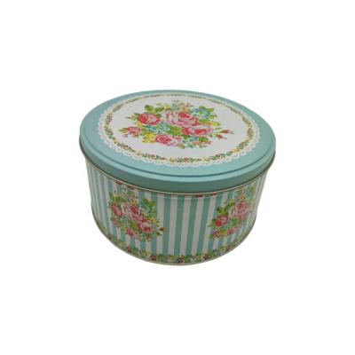 China Food Round Tin Cookie Jar With Flower Pattern Lid Embossed Round Food Grade Tin Box For Cake Candy Chocolate Package for sale