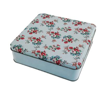 China Recyclable Square Shape Soft Metal Tin Box Tinplate Cookie Tin Canister With Custom Printing for sale