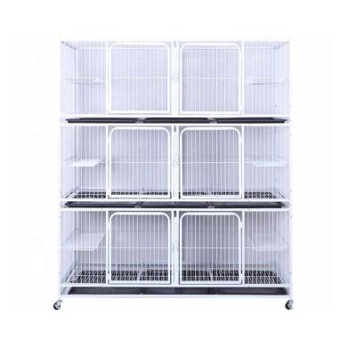 China 6 Door Breathable Breeding Pet Cage Square-tube Steel Wire Dog Cage Breathable 3-Tier Cat for sale