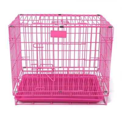 China Breathable Folding Pink Metal Pet Cage Cheap Portable Kennels With Tray for sale