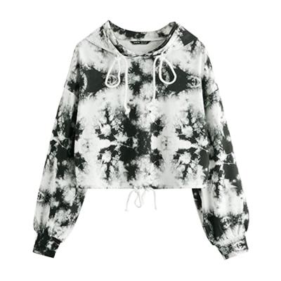 China Viable black and white tie dye women's hoodie fashion crop top sweatshirt custom logo OEM and ODM for sale