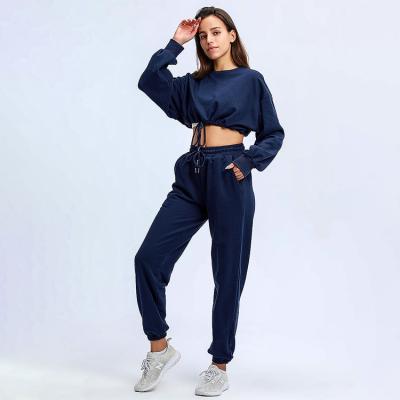 China Plain QUICK DRY White Crop Sweatshirt Top Set Hoodie And Jogging Suit Sweatpants And Hoodie Women for sale