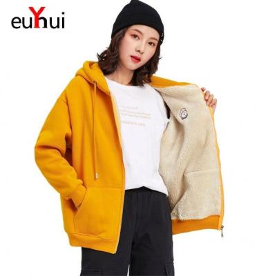 China Yuehui viable 2020 winter velvet thickening for ladies with zipper hooded jacket covered with lambskin cashmere for sale