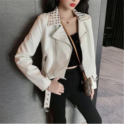 China wholesale high quality women's motorcycle rivet leather jackets Anti-wrinkle style jacket punks outdoor jacket for sale