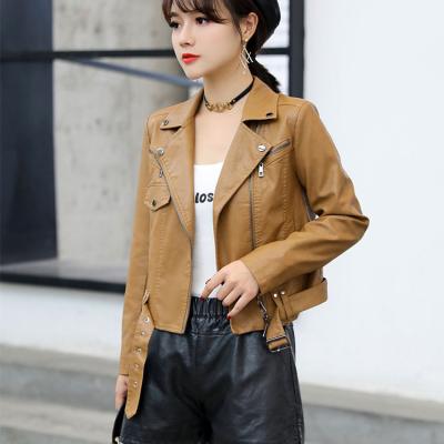 China Anti-wrinkle simple British style short leather jackets for ladies or women customizable leather jackets wholesale for sale