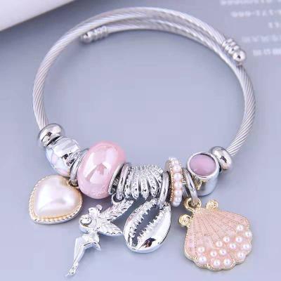 China BOHEMIA Sea Shell Wire Wrapped Beaded Bracelets Wire Bangle & Charm Stainless Steel for sale