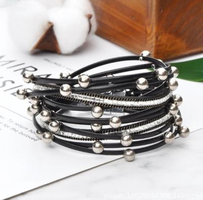 China Wholesale Daily Wear Leather Bracelets Multilayer Leather Bracelet Women for sale