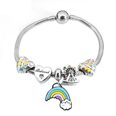 China TRENDY Italy Design Heart Rainbow Friendship Bracelet Stainless Steel Bracelet With Charms for sale