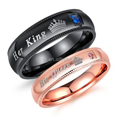 China Daily Wear Stainless Steel King And Queen Couples Ring Jewelry Wedding And Engagement Ring for sale