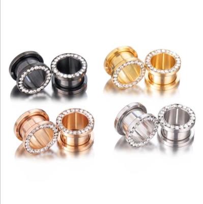 China Daily Wear Jewelry Gold Style Flesh Tunnels Hot Earring Piercing Stainless Steel With Stones for sale