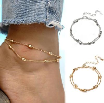 China Bohemian Women Double Layer Anklets Gold Plated Fashion Design Anklets for sale