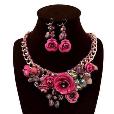 China Daily Wear Dubai Wedding Jewelry Overdone Flower Chocker Necklace And Earring Set for sale