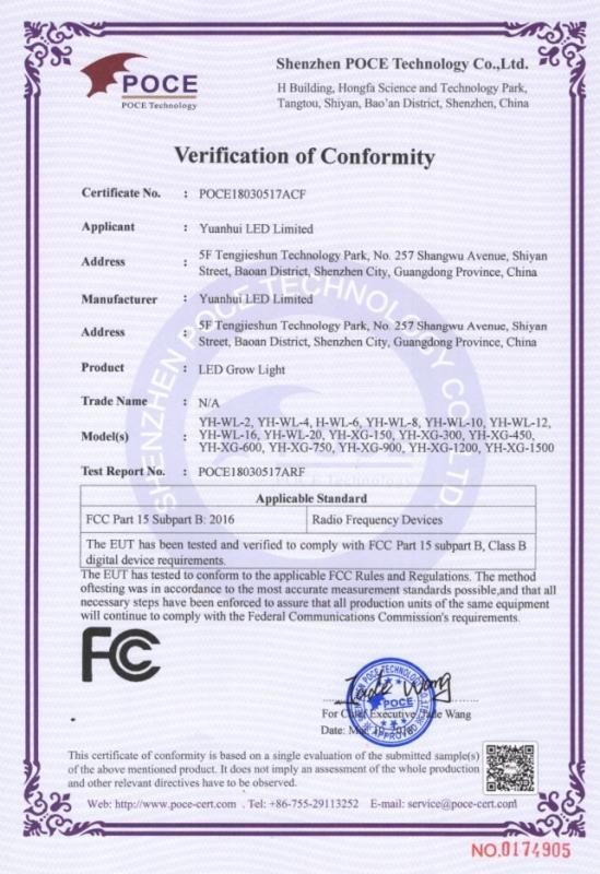 FCC - Shenzhen Yuanhui LED Limited