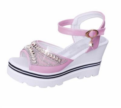 China Light weight 2021 summer new color fashionable female fresh shoes sandal wedge heel water pure drill female waterproof platform for sale