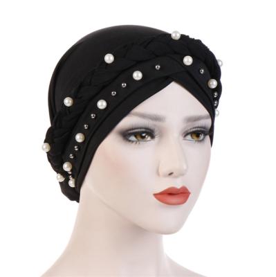 China Multifunctional silk simple monochrome pearl white pearl white pearl new scarf milk hat scarf new muslim pullover hat for sale