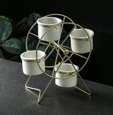 China Modern Luxury Ceramic Flower Pot With Iron Stand For Florist Home Wedding Decor for sale