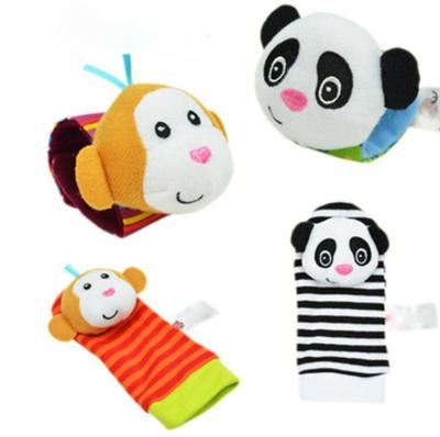 China Sustainable Baby Ratchets Soft Plush Toys 4 Piece Foot Wrist Rattle Set Cartoon Newborn Developmental Educational Toys for sale