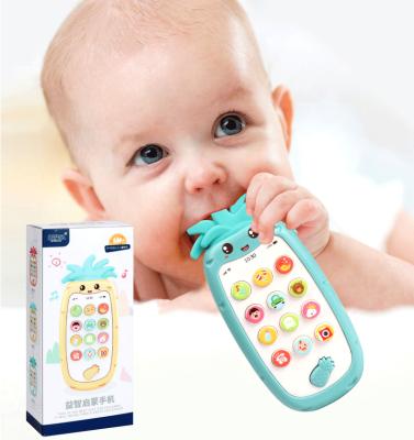 China Early Development Toy Educational Cell Phone Kids Control Musical Toy Baby Pineapple Cell Phone with Teether Toy with Light and Music for sale