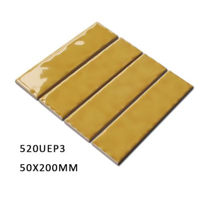 China /2x8 inch Modern Bathroom Orange/50x200mm Yellow Color Glazed Wall Subway Tile for sale