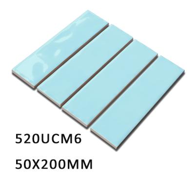 China Modern 5x20cm/2x8 inches latest design 3d light sky blue ceramic subway wall tiles for hotel decoraction for sale