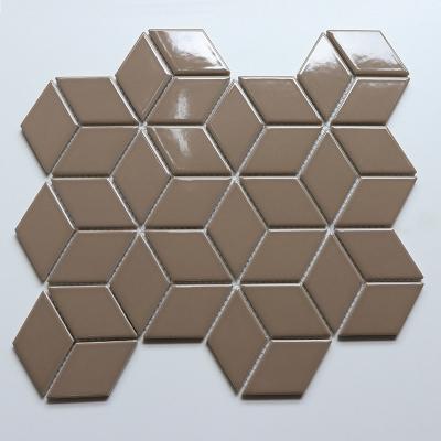 China Decorative Glazed Parquet Hexagon Shaped Brown Color Ceramic Mosaic Backsplashes Slab Te koop