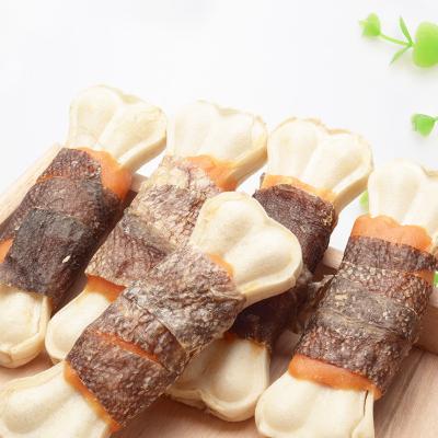 China Sustainable fishskin chicken casing pressed bone dried dog treat rich in protein shandong myjian natural dog snacks treat for pet food for sale