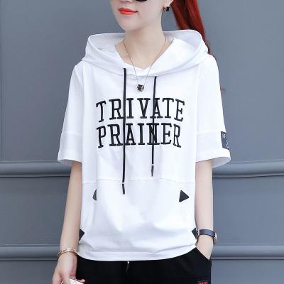 China Wholesale Anti-Wrinkle Print Hoodies Summer Fashion Cotton Short Sleeves Women Sweatshirt for sale