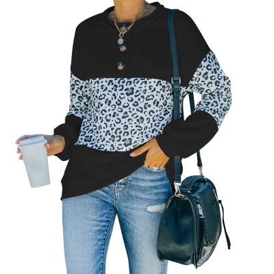 China 2021 Anti-wrinkle fashion leopard printed long sleeve pullover tops hooded sweatshirt for women for sale