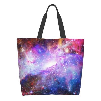 China Fashion Label Large Capacity Reusable Women Shoulder Handbags Canvas Casual Large Print Tote Bag For Outdoor Grocery Shopping Travel for sale