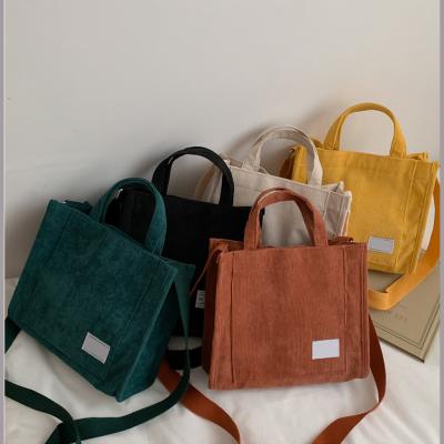 China Fashion Solution Canvas Handbag Corduroy Zipper Shoulder Bag Small Cotton Tote Female Eco Crossbody Tote Bag for sale