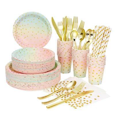 China Paper Party Supplies Disposable Tableware Set Serves 25 For Weddings, Birthdays, Anniversaries, Engagements, Etc. for sale