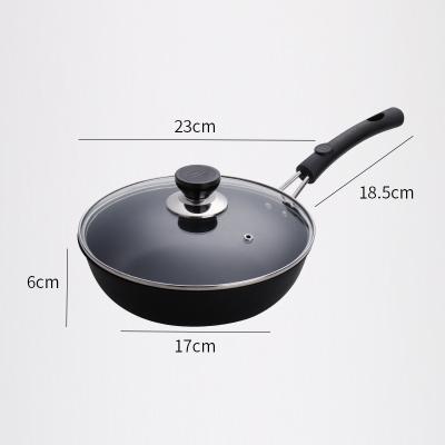 China Sustainable 23CM Cookware Nonstick Fry Pan Refined Iron Anti-scalding Silicone Handle Oil Free Induction Cooker Supported With Cover for sale