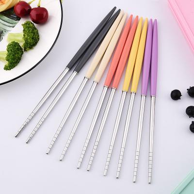 China Wholesale 304 Stainless Steel Multiple Portugal Stainless Steel Multi Color Plastic Handle Restaurant Chopsticks Home Gift Set for sale