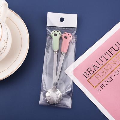 China Viable Flower Spoon 2 Pcs Set Stainless Steel Color Cartoon Ceramic Handle Multiple Baby Kids Spoon For Tea Coffee Dessert for sale