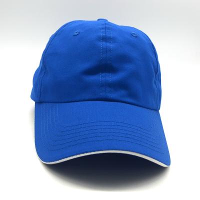 China Simple Fit 6 Panel Polyester Soft Dry Hat Baseball Cap White Character White Sports Hat Summer Blue Hat With Sandwich Brim for sale