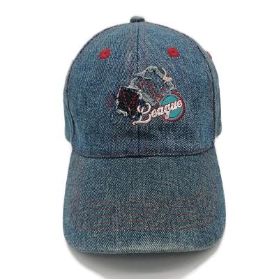 China High Quality Wholesale Washed Denim Distressed 6 Panel Baseball Cap Hat With Embroidery Custom Logo for sale