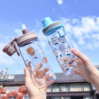 China Feiyou 450ml 15oz Cartoon Viable Cute Water Bottle Unbreakable Glass Water Bottle With Straw for sale